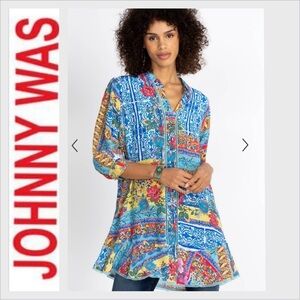 Johnny Was - Size XL Midsummer Sednea 100% Silk Ruffle Tunic Blouse